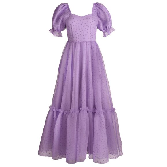 NWT Ivy City Co Wonderland Gown in Purple Flocked Heart Print Maxi Dress M - Picture 1 of 8